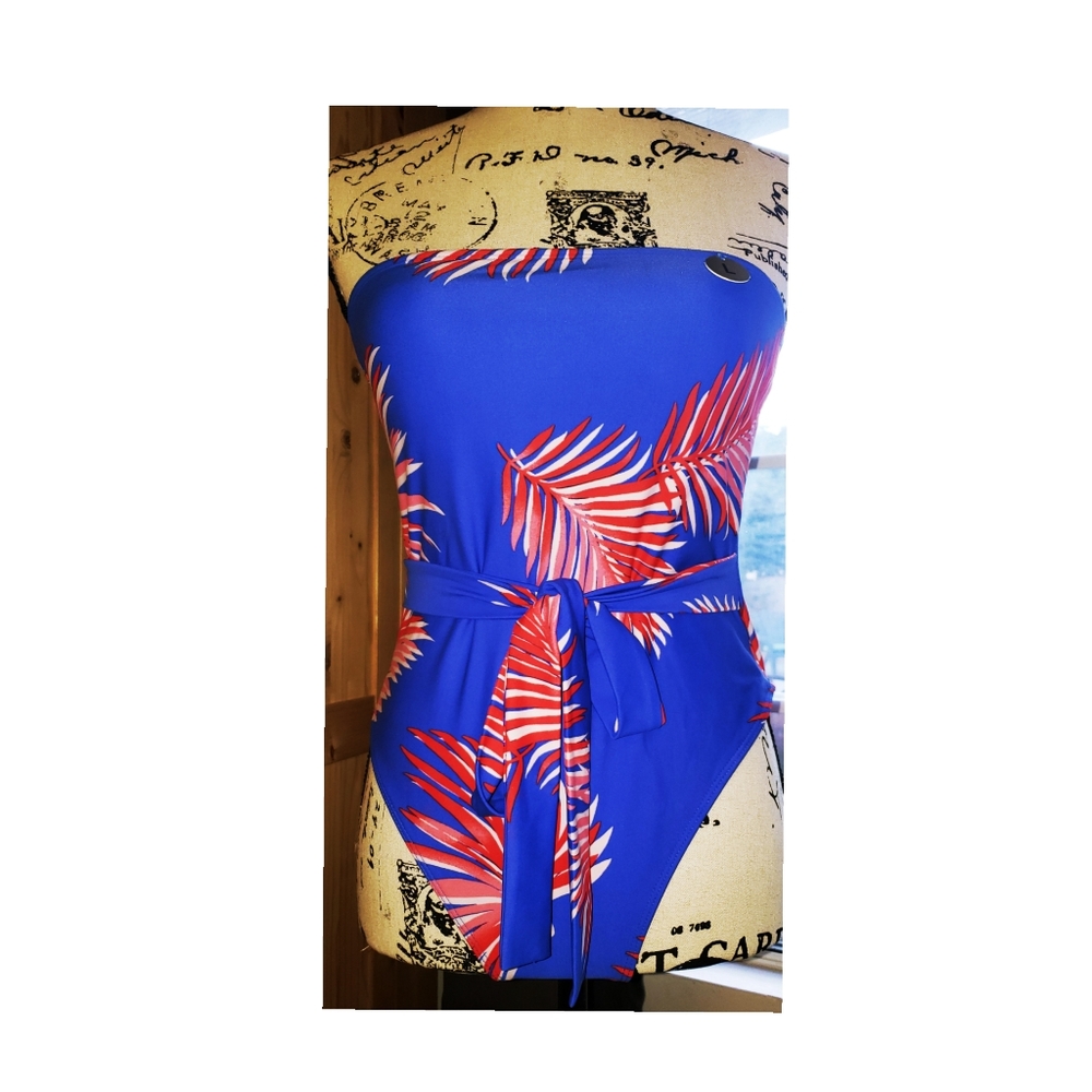 Tropical print strapless one piece - Picture 1 of 4